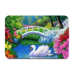 Swan Bird Spring Flowers Trees Lake Pond Landscape Original Aceo Painting Art Plate Mats by Amaryn4rt