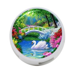 Swan Bird Spring Flowers Trees Lake Pond Landscape Original Aceo Painting Art 4-port Usb Hub (two Sides)  by Amaryn4rt