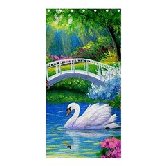 Swan Bird Spring Flowers Trees Lake Pond Landscape Original Aceo Painting Art Shower Curtain 36  X 72  (stall)  by Amaryn4rt