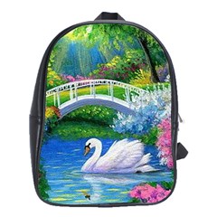 Swan Bird Spring Flowers Trees Lake Pond Landscape Original Aceo Painting Art School Bags (xl)  by Amaryn4rt