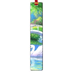 Swan Bird Spring Flowers Trees Lake Pond Landscape Original Aceo Painting Art Large Book Marks by Amaryn4rt