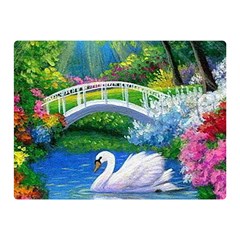 Swan Bird Spring Flowers Trees Lake Pond Landscape Original Aceo Painting Art Double Sided Flano Blanket (mini)  by Amaryn4rt