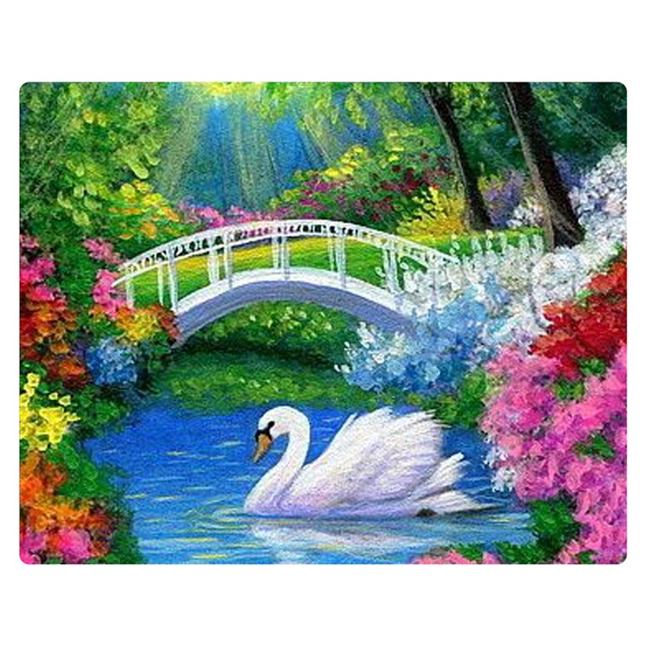 Swan Bird Spring Flowers Trees Lake Pond Landscape Original Aceo Painting Art Double Sided Flano Blanket (Medium) 