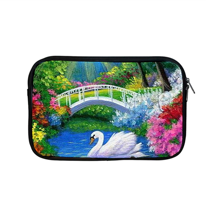 Swan Bird Spring Flowers Trees Lake Pond Landscape Original Aceo Painting Art Apple MacBook Pro 13  Zipper Case