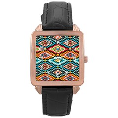 African Tribal Patterns Rose Gold Leather Watch  by Amaryn4rt