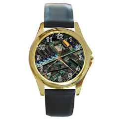 Computer Ram Tech Round Gold Metal Watch by Amaryn4rt