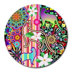 Mandalas, Cats And Flowers Fantasy Digital Patchwork Round Mousepads