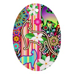 Mandalas, Cats And Flowers Fantasy Digital Patchwork Ornament (oval)