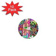 Mandalas, Cats And Flowers Fantasy Digital Patchwork 1  Mini Buttons (10 Pack) 