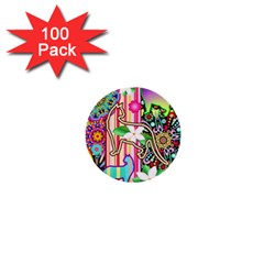 Mandalas, Cats And Flowers Fantasy Digital Patchwork 1  Mini Buttons (100 Pack) 