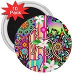 Mandalas, Cats and Flowers Fantasy Digital Patchwork 3  Magnets (10 pack)  Front