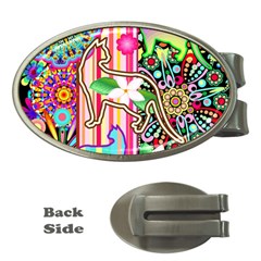 Mandalas, Cats And Flowers Fantasy Digital Patchwork Money Clips (oval) 