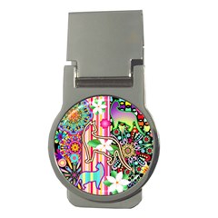 Mandalas, Cats And Flowers Fantasy Digital Patchwork Money Clips (round) 