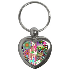 Mandalas, Cats And Flowers Fantasy Digital Patchwork Key Chains (heart) 