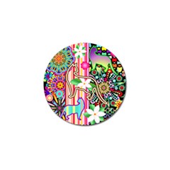 Mandalas, Cats And Flowers Fantasy Digital Patchwork Golf Ball Marker by BluedarkArt