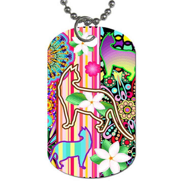 Mandalas, Cats and Flowers Fantasy Digital Patchwork Dog Tag (Two Sides)