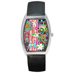 Mandalas, Cats And Flowers Fantasy Digital Patchwork Barrel Style Metal Watch by BluedarkArt