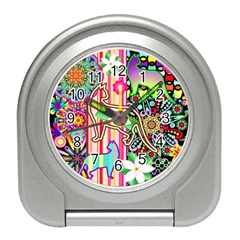 Mandalas, Cats And Flowers Fantasy Digital Patchwork Travel Alarm Clocks by BluedarkArt