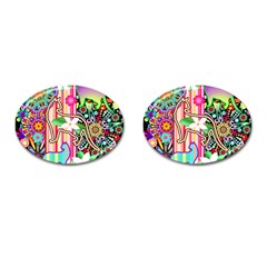 Mandalas, Cats And Flowers Fantasy Digital Patchwork Cufflinks (oval) by BluedarkArt