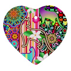 Mandalas, Cats And Flowers Fantasy Digital Patchwork Heart Ornament (two Sides)