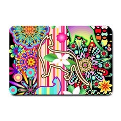 Mandalas, Cats And Flowers Fantasy Digital Patchwork Small Doormat  by BluedarkArt