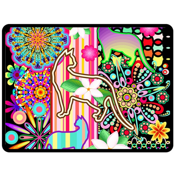 Mandalas, Cats and Flowers Fantasy Digital Patchwork Fleece Blanket (Large) 