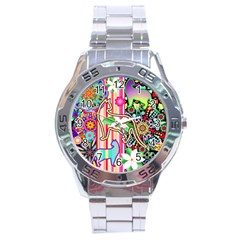 Mandalas, Cats And Flowers Fantasy Digital Patchwork Stainless Steel Analogue Watch by BluedarkArt