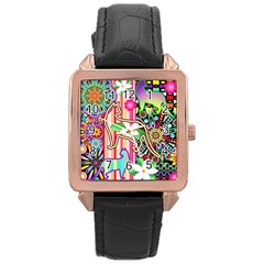 Mandalas, Cats And Flowers Fantasy Digital Patchwork Rose Gold Leather Watch  by BluedarkArt