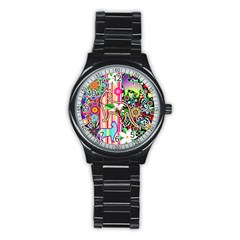 Mandalas, Cats And Flowers Fantasy Digital Patchwork Stainless Steel Round Watch by BluedarkArt