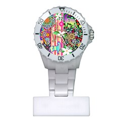 Mandalas, Cats And Flowers Fantasy Digital Patchwork Plastic Nurses Watch by BluedarkArt