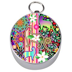 Mandalas, Cats And Flowers Fantasy Digital Patchwork Silver Compasses