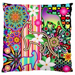 Mandalas, Cats And Flowers Fantasy Digital Patchwork Large Flano Cushion Case (one Side) by BluedarkArt