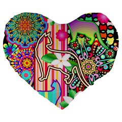 Mandalas, Cats And Flowers Fantasy Digital Patchwork Large 19  Premium Flano Heart Shape Cushions