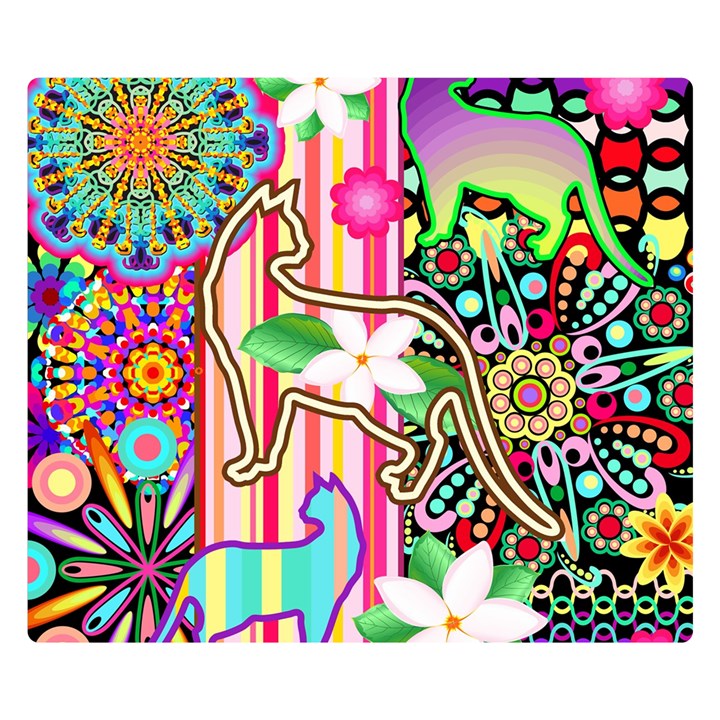 Mandalas, Cats and Flowers Fantasy Digital Patchwork Double Sided Flano Blanket (Small) 