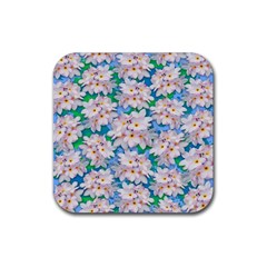 Plumeria Bouquet Exotic Summer Pattern  Rubber Coaster (square)  by BluedarkArt