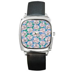 Plumeria Bouquet Exotic Summer Pattern  Square Metal Watch