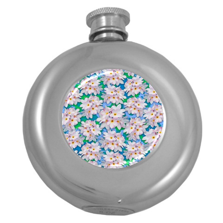 Plumeria Bouquet Exotic Summer Pattern  Round Hip Flask (5 oz)