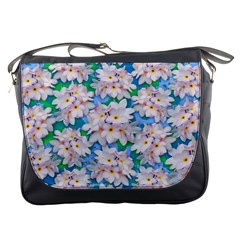 Plumeria Bouquet Exotic Summer Pattern  Messenger Bags by BluedarkArt