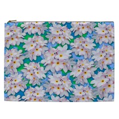 Plumeria Bouquet Exotic Summer Pattern  Cosmetic Bag (xxl)  by BluedarkArt