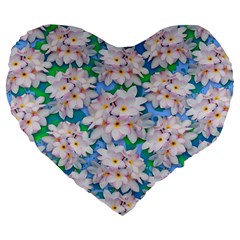 Plumeria Bouquet Exotic Summer Pattern  Large 19  Premium Flano Heart Shape Cushions by BluedarkArt