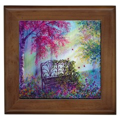 Bench In Spring Forest Framed Tiles by Amaryn4rt