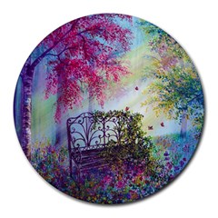 Bench In Spring Forest Round Mousepads by Amaryn4rt