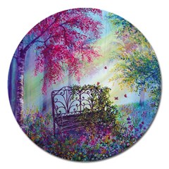 Bench In Spring Forest Magnet 5  (round) by Amaryn4rt