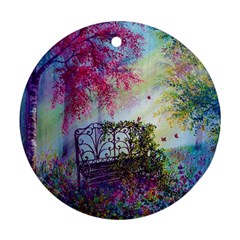 Bench In Spring Forest Round Ornament (two Sides) by Amaryn4rt