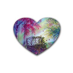 Bench In Spring Forest Heart Coaster (4 Pack)  by Amaryn4rt