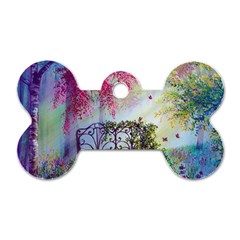 Bench In Spring Forest Dog Tag Bone (one Side)