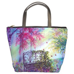 Bench In Spring Forest Bucket Bags