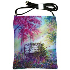 Bench In Spring Forest Shoulder Sling Bags by Amaryn4rt