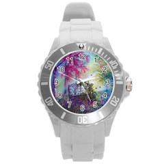 Bench In Spring Forest Round Plastic Sport Watch (l) by Amaryn4rt