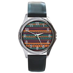 Ethnic Style Tribal Patterns Graphics Vector Round Metal Watch by Amaryn4rt